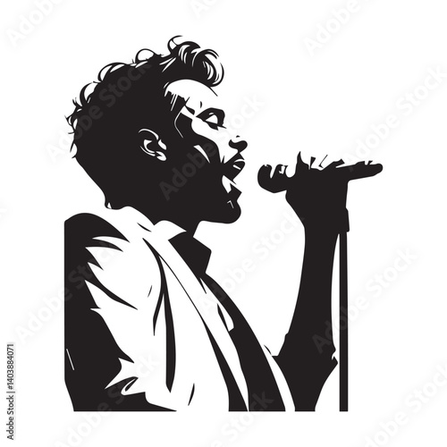 Stylish Silhouette of man Singing – Black Vector on White Background