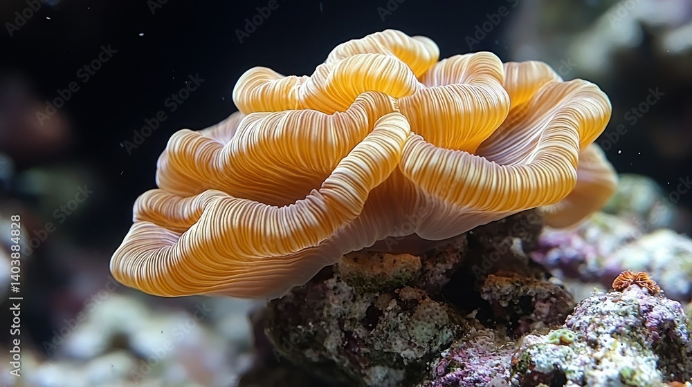 Obraz premium Stunning Close-Up of a Vibrant Orange Mushroom Coral in an Aquarium