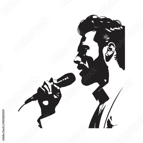 Silhouette of male Solo Singer Performing with Microphone