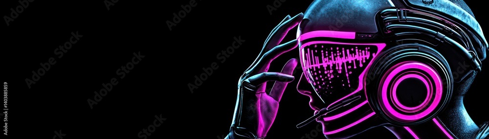 Obraz premium A person wearing futuristic technology with pink and blue lighting