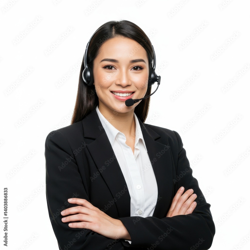 Confident customer service representative in black blazer isolated on white background Confident customer service representative in black blazer isolated on white background