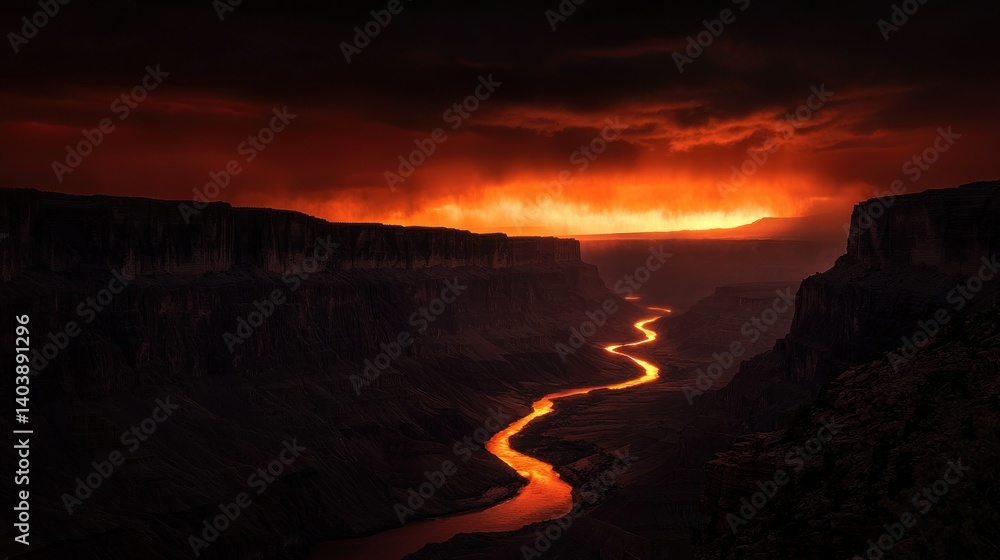 Fototapeta premium A winding river flows through a deep and dramatic canyon