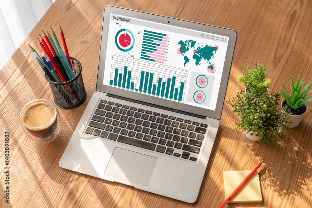 Obraz premium Business data dashboard provide modish business intelligence analytic for marketing strategy planning