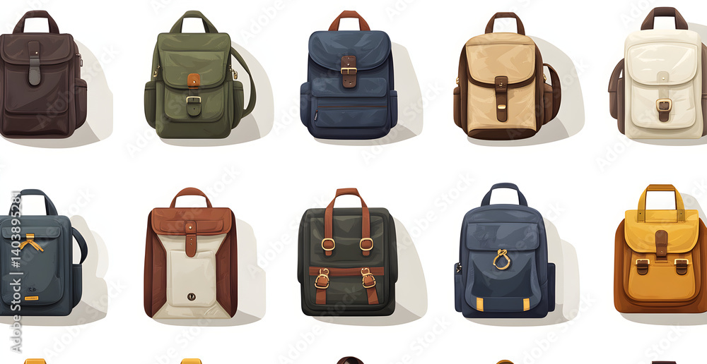 Collection of backpacks isolated. AI generative. Collection of backpacks isolated. AI generative.