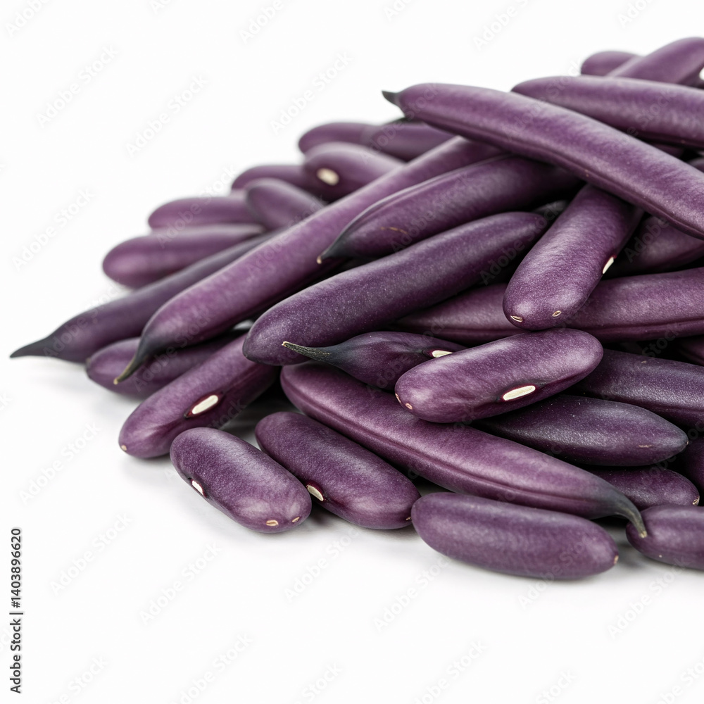 Purple beans isolated on white background front view Purple beans isolated on white background front view