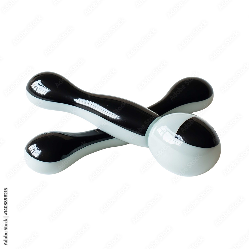 Obraz premium Black and White Juggling Club with Contrasting Bulbous Ends, Showcasing a Sleek and Symmetrical Design in a High-Quality PNG Image