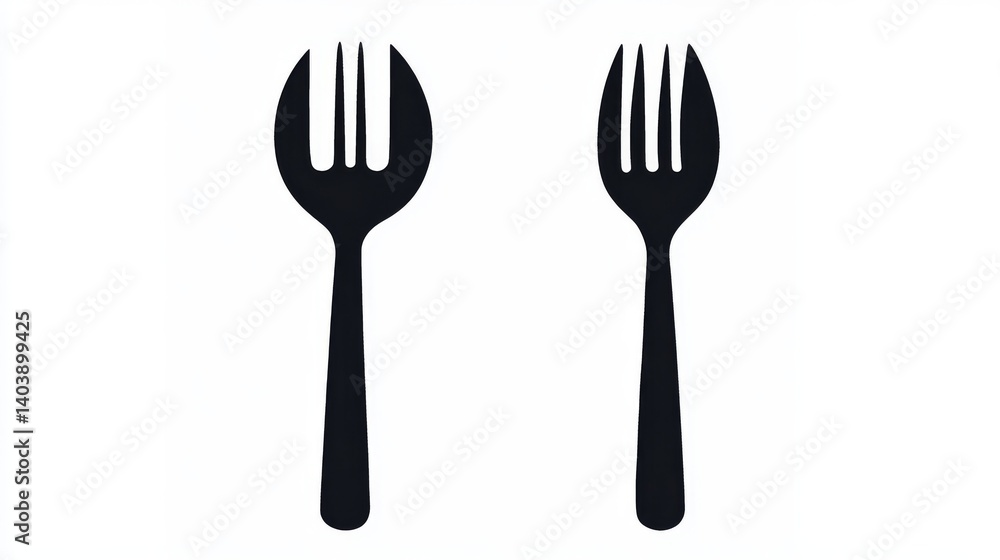 Simple Black Silhouette Icons of a Spoon and Fork Designed for Clear Identification in Culinary Contexts and Food-Related Themes Suitable for Menus or Dining Illustrations Simple Black Silhouette Icons of a Spoon and Fork Designed for Clear Identification in Culinary Contexts and Food-Related Themes Suitable for Menus or Dining Illustrations