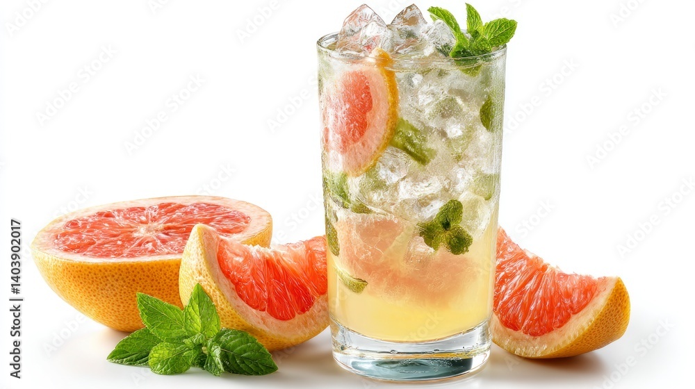 Refreshing Grapefruit Mojito Cocktail with Mint and Ice Cubes Refreshing Grapefruit Mojito Cocktail with Mint and Ice Cubes