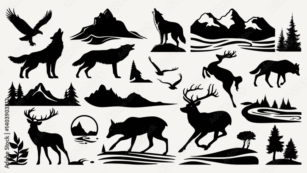 Obraz premium Minimalist black-and-white vector illustrations featuring various themes like nature, space, technology, or animals, with clean lines and seamless compositions, showcasing intricate, dynamic designs.