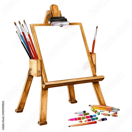 Drawing Board With Sketching Supplies, watercolor vector, isolated on a white background.