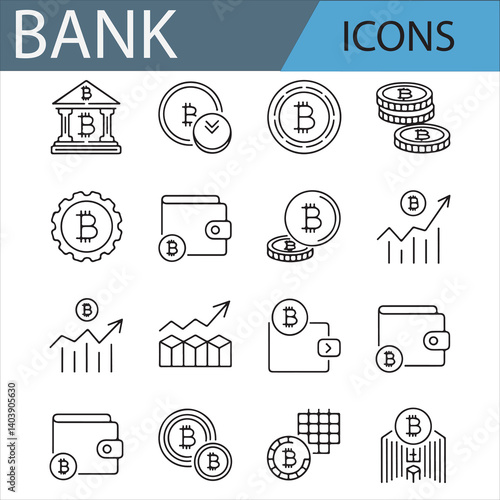 Modern Financial and Cryptocurrency Icons, Digital Economy Symbols