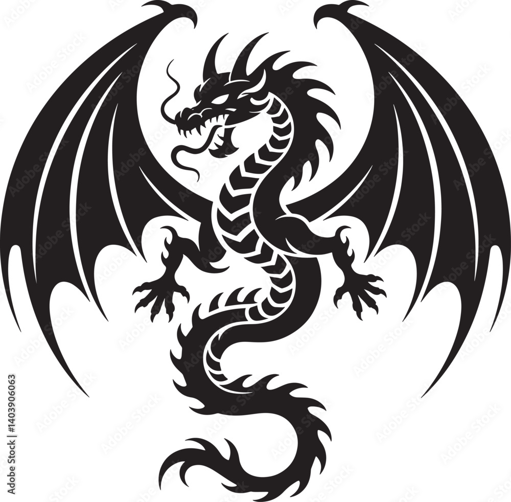 Elegant dragon silhouette vector illustration isolated On Transparent Background Elegant dragon silhouette vector illustration isolated On Transparent Background