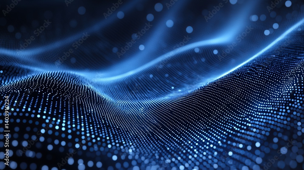 Abstract blue digital technology background with glowing particles and wave effect design Abstract blue digital technology background with glowing particles and wave effect design