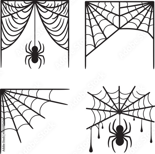 Halloween spider web silhouette vector illustration isolated On Transparent Background