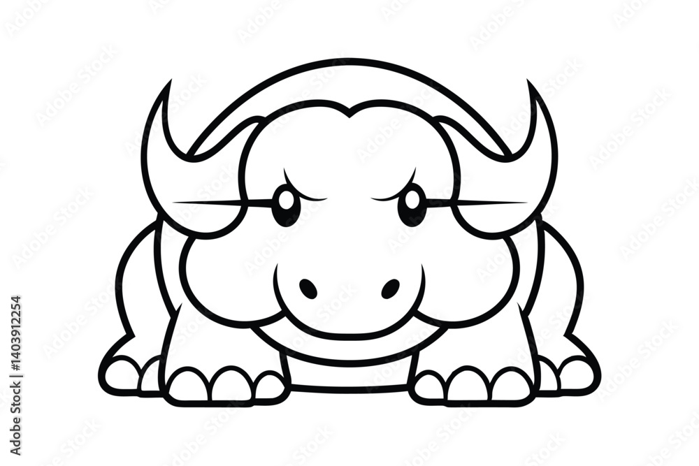 Fototapeta premium Simple Line Art Illustration Of A Cartoon Buffalo Perfect For Childrens Coloring Books Or Educational Material Designs