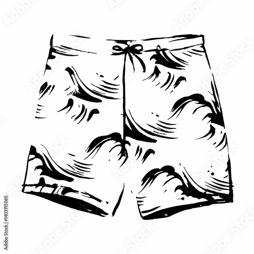 Stylish beach shorts with wave patterns in black and white  