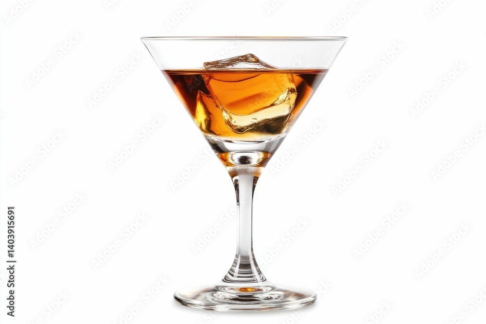 Serving Alcoholic Drink in Glass with Ice on Isolated White Background Serving Alcoholic Drink in Glass with Ice on Isolated White Background