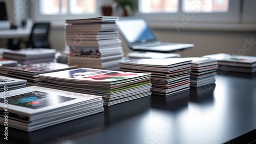 Stacks of Printed Materials on an Office Desk