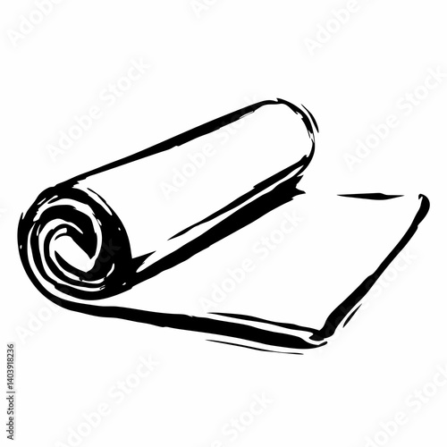 rolled yoga mat sketch on white background  