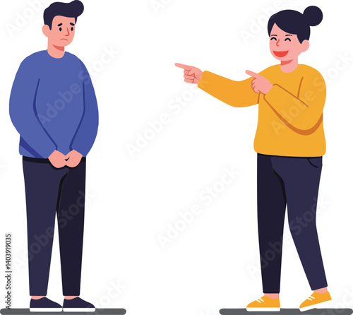 Two characters interacting in a friendly conversation with expressive gestures in a minimal flat design vector art