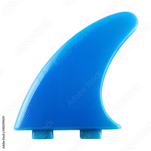 Azure surfboard fin closeup isolated on transparent background