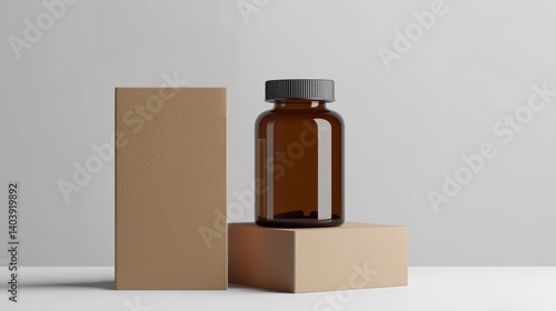 Supplement Amber Bottle and Box Mockup.