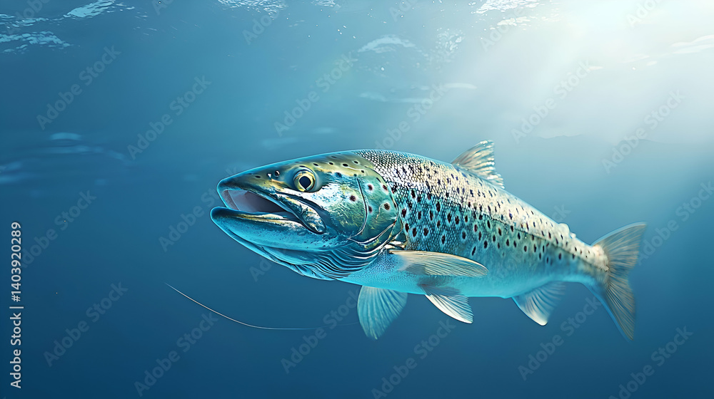 Fototapeta premium Spotted Trout Underwater in a Blue Ocean