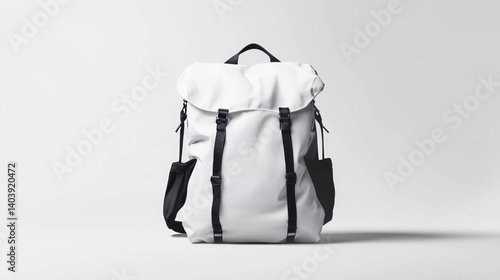 White backpack with laces. Sport bag mockup.