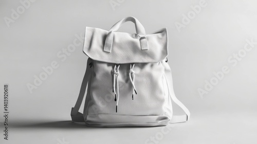 White backpack with laces. Sport bag mockup.