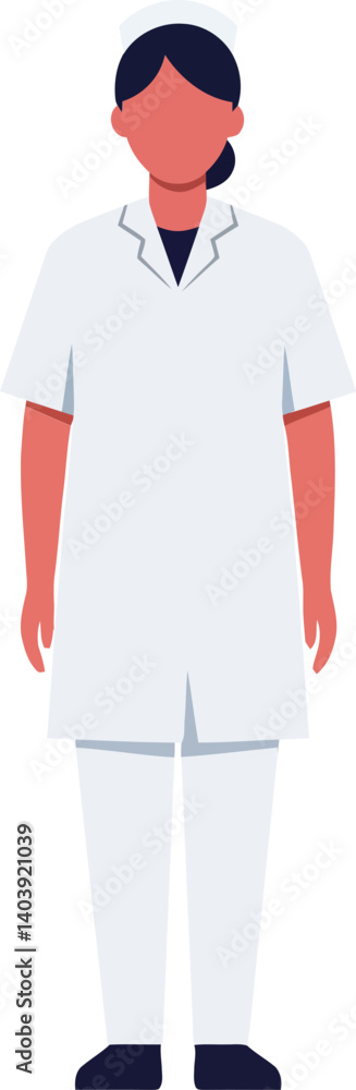Professional healthcare worker in a white uniform standing confidently with a calm expression in a flat vector illustration Professional healthcare worker in a white uniform standing confidently with a calm expression in a flat vector illustration