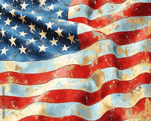 Weathered American Flag for waving proudly.