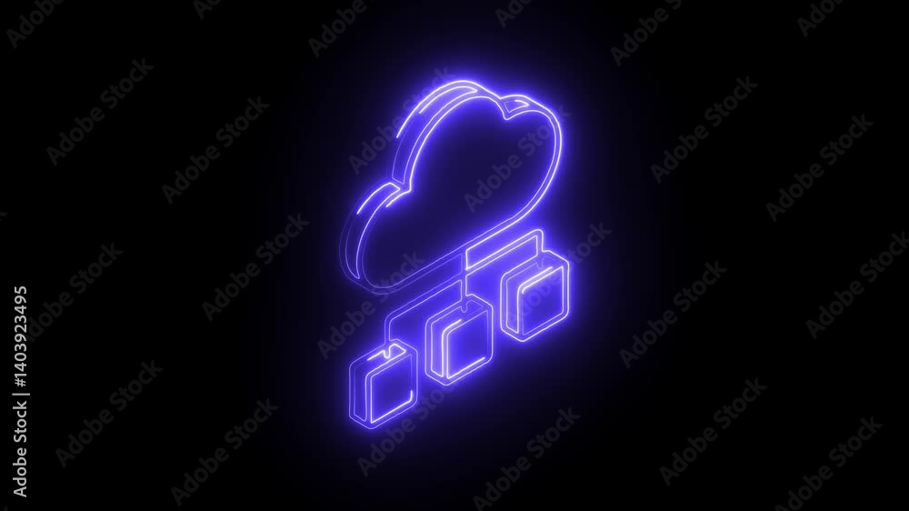 Glowing neon cloud hosting icon isolated on black background. HD Video motion graphic animation Glowing neon cloud hosting icon isolated on black background. HD Video motion graphic animation