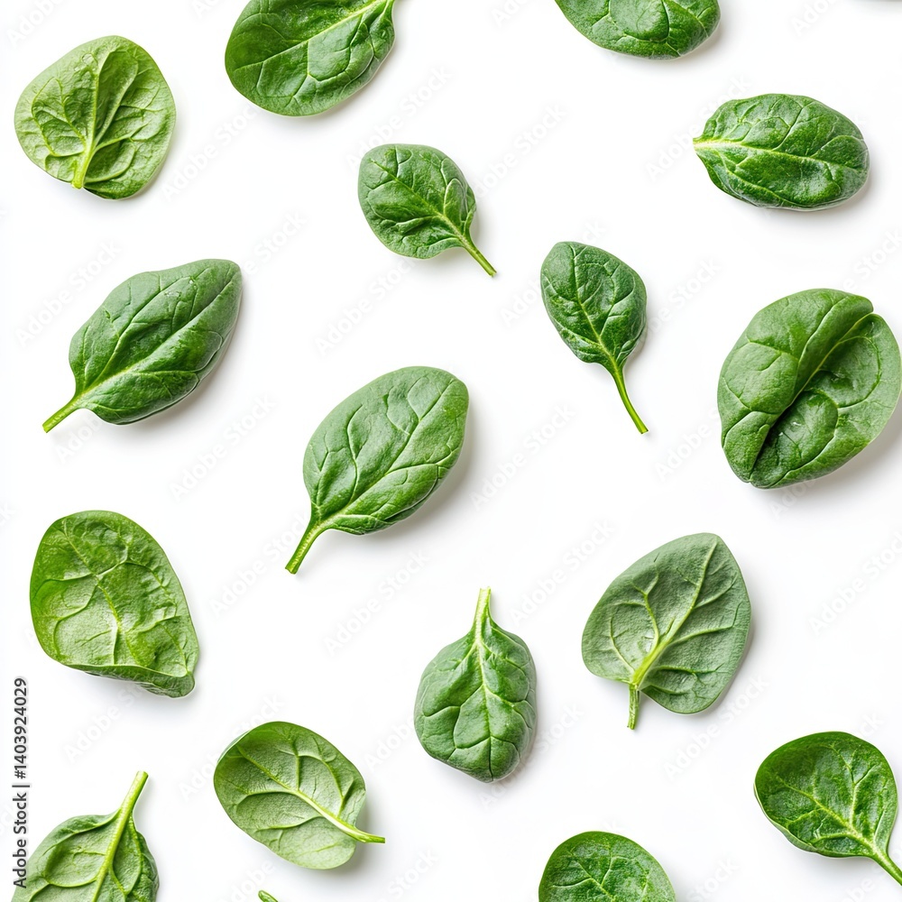 Fresh spinach leaves arranged on a white background Fresh spinach leaves arranged on a white background