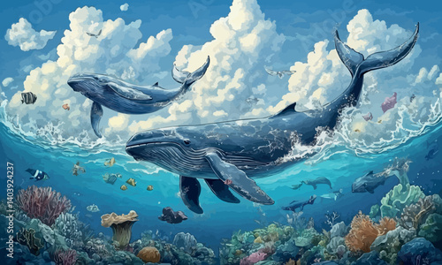 Three dolphins are flying in the sky