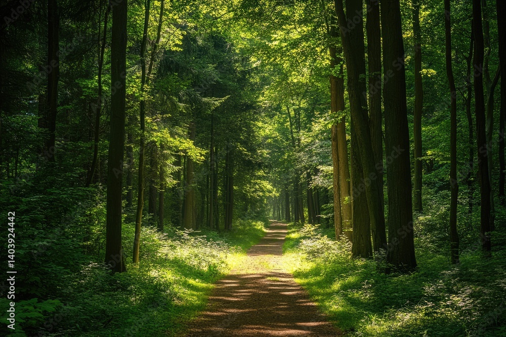 Obraz premium Sunlight-drenched forest path