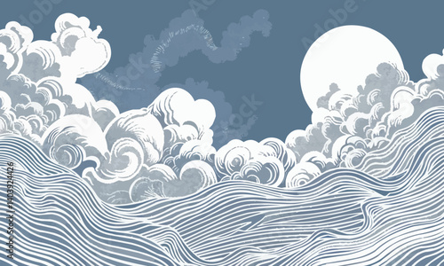 Blue sky with white clouds. The clouds are wavy and the sky is dark. There are no people or objects in the image