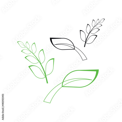continuous line drawing of vector illustration of different type of leaves.