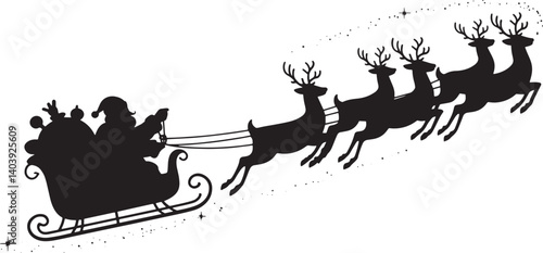Santa Claus ride sleigh with flying reindeer vector illustration isolated On Transparent Background