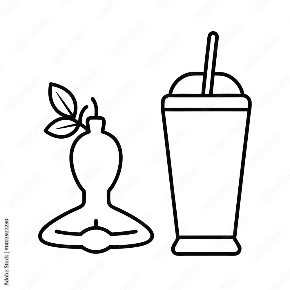 Obraz premium green smoothie and yoga line art on white backgrou (1).eps