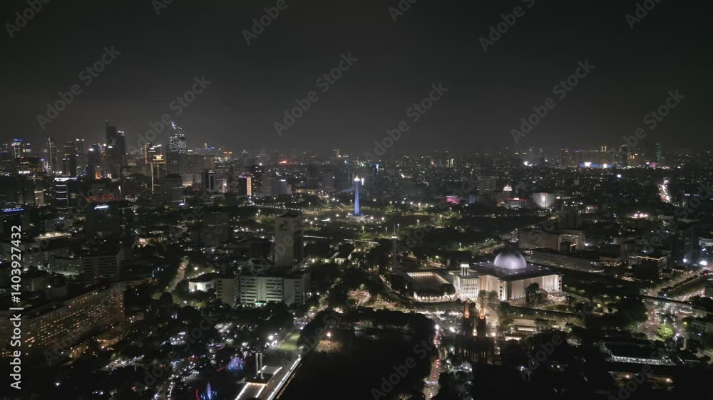 Aerial view clip of National Monument or also known as Monas, located in Jakarta, the capital city Aerial view clip of National Monument or also known as Monas, located in Jakarta, the capital city