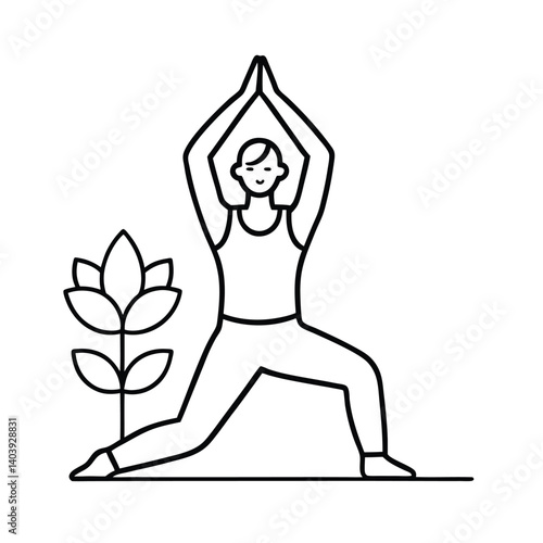 outdoor yoga session line art on white background.eps