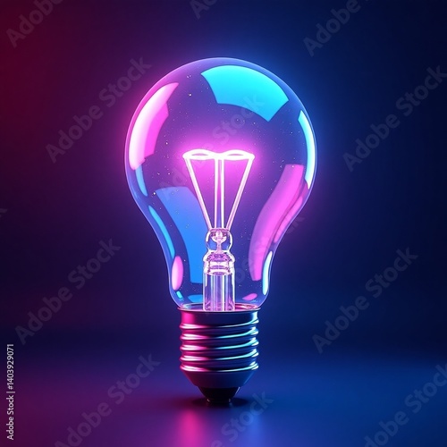 Discover a vibrant AI-generated digital illustration of a modern light bulb with electric blue and hot pink neon lights, symbolizing creativity, innovation, and futuristic energy.