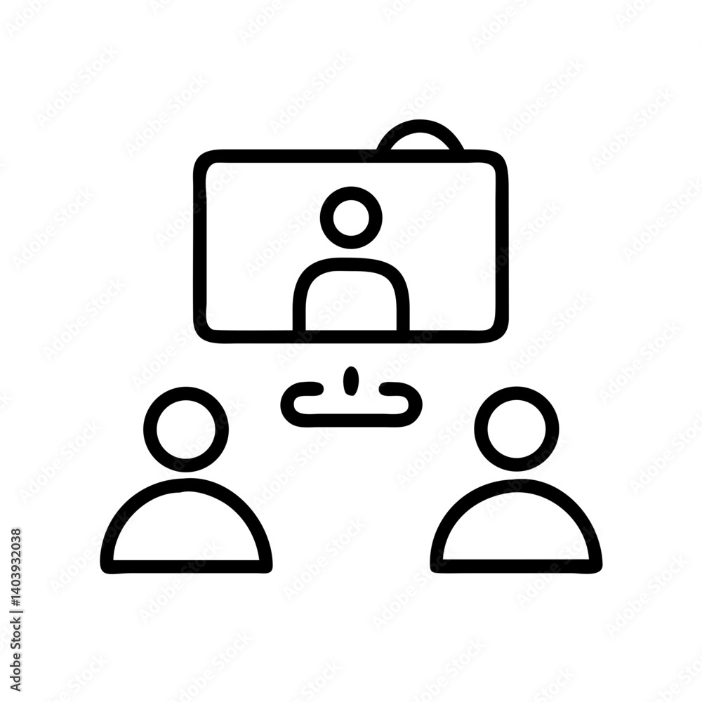 Video conference system with participants in black and white outline design for remote communication Video conference system with participants in black and white outline design for remote communication