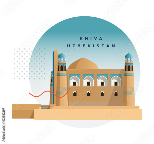 Architecture Style of Khiva Uzbekistan - Stock Illustration