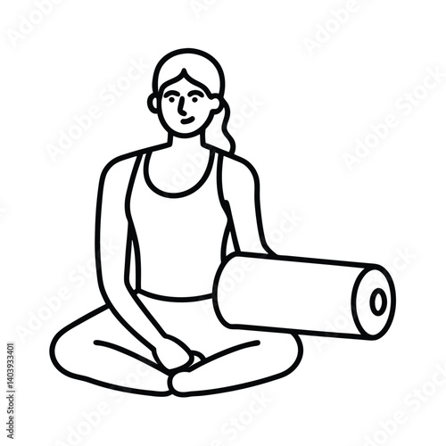 yoga with bolster line art on white background.eps