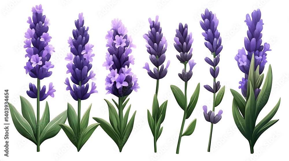 Fototapeta premium Lavender flower illustrations on white background