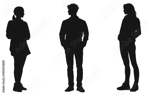 silhouette of man and woman standing and talking isolated png transparent cutout