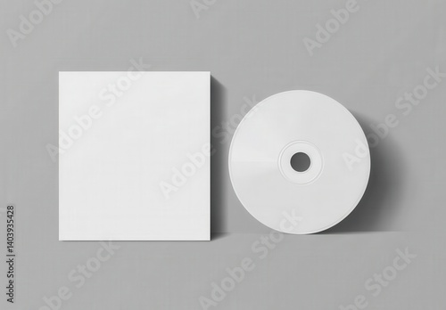 White blank card and white CD or DVD on a grey background with s,Mockup