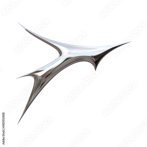 Stylized abstract metallic shape with fluid, futuristic design