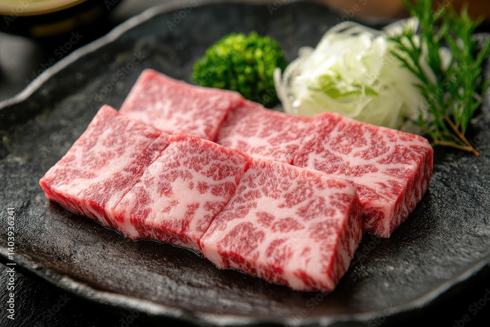 Wagyu Beef Cuts on Plate Ready for Grilling or Cooking Wagyu Beef Cuts on Plate Ready for Grilling or Cooking